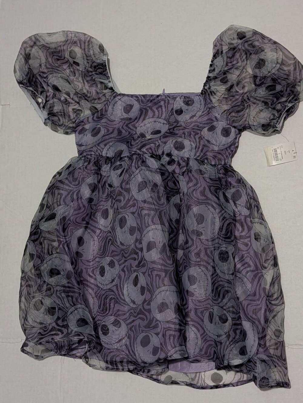 NWOT Disney Nightmare Jack Skellington Girl Puff Sleeve Dress Purple sz Xs 4/5